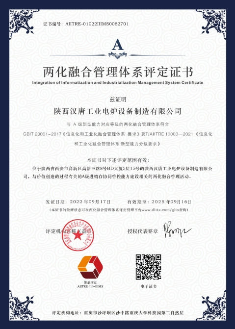 两化融合管理体系评定证书